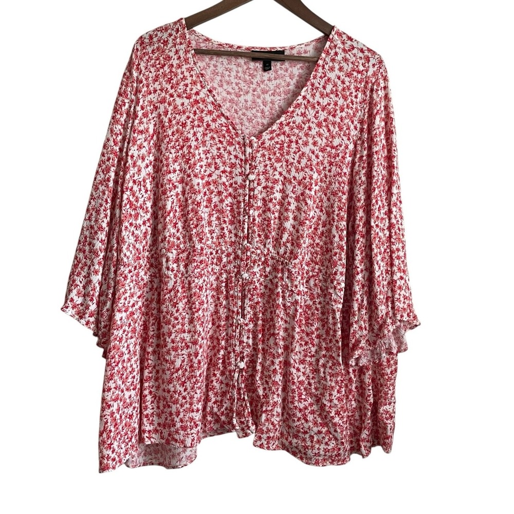 Lane Bryant Women Top 22 Coral Ditsy‎ Floral Babydoll Cottagecore Boho Fairy